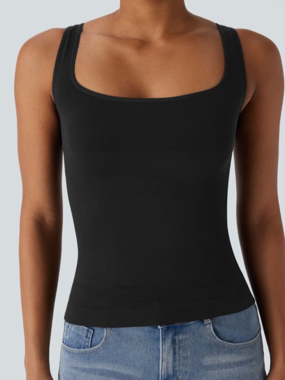 NEW LADIES SIZE XL HALARA BLACK SQUARE NECK SEAMLESS TANK TOP SHAPEWEAR